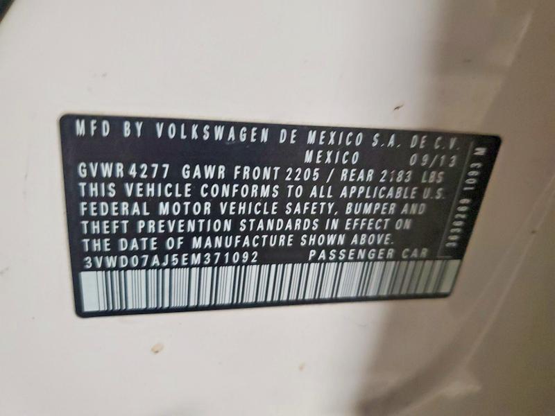 2014 Volkswagen Jetta მანქანა იყიდება აუქციონზე, vin: 3VWD07AJ5EM371092, აუქციონის ნომერი: 77249355