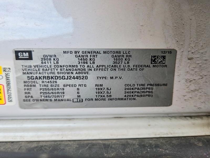 56607836 :رقم المزاد ، 5GAKRBKD5GJ244520 vin ، 2016 Buick Enclave مزاد بيع