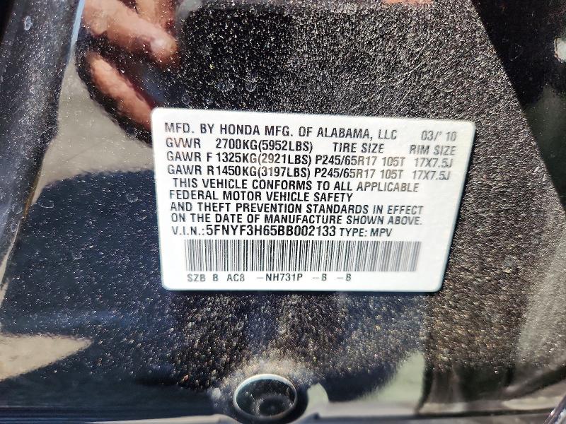 Продажа на аукционе авто 2011 Honda Pilot, vin: 5FNYF3H65BB002133, номер лота: 58066576
