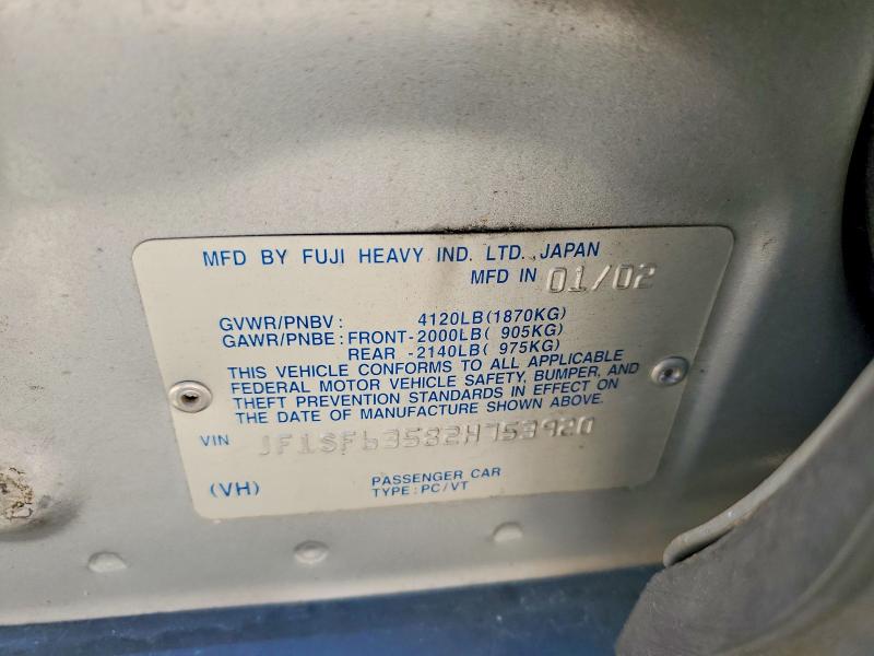 Продажа на аукционе авто 2002 Subaru Forester, vin: JF1SF63582H753920, номер лота: 57061276