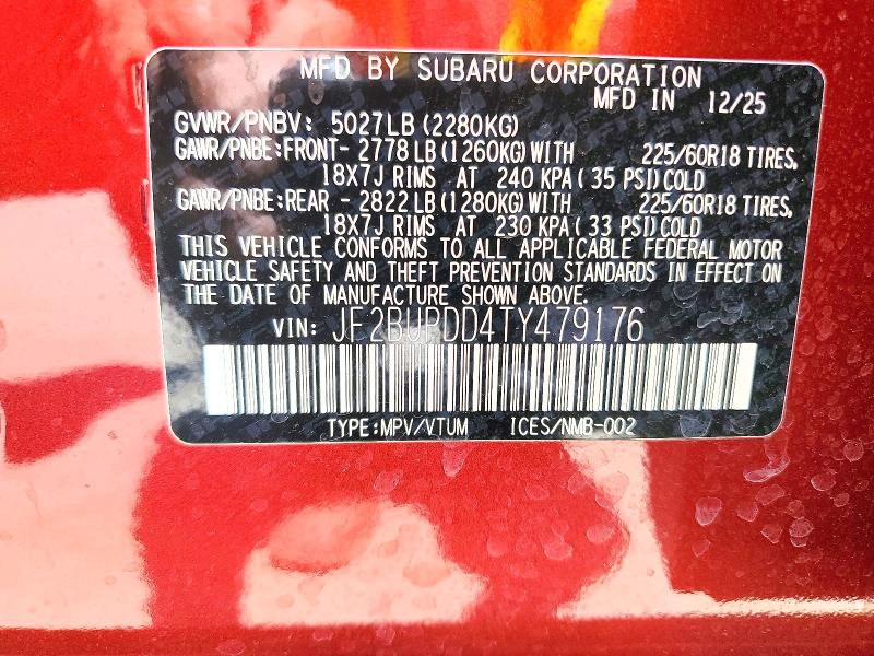 Aukcja sprzedaży 2026 Subaru Outback, vin: JF2BUPDD4TY479176, numer aukcji: 56299066
