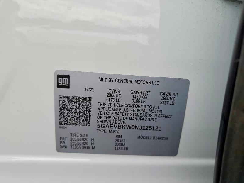 56677456 :رقم المزاد ، 5GAEVBKW0NJ125121 vin ، 2022 Buick Enclave مزاد بيع