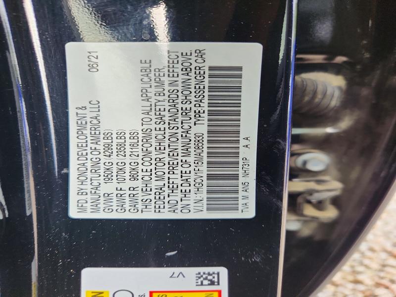 Продажа на аукционе авто 2021 Honda Accord, vin: 1HGCV1F15MA085830, номер лота: 56654836