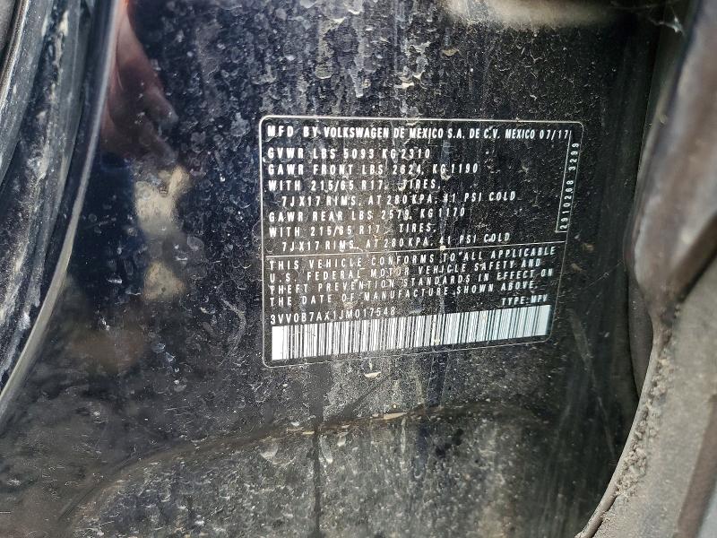 2018 Volkswagen Tiguan მანქანა იყიდება აუქციონზე, vin: 3VV0B7AX1JM017548, აუქციონის ნომერი: 58376566