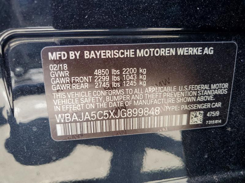 Aukcja sprzedaży 2018 Bmw 530, vin: WBAJA5C5XJG899848, numer aukcji: 56607216