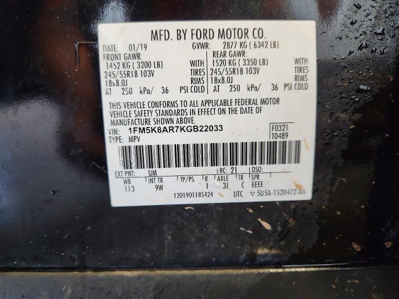 55791636 :رقم المزاد ، 1FM5K8AR7KGB22033 vin ، 2019 Ford Explorer مزاد بيع