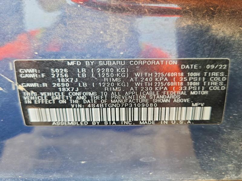 Aukcja sprzedaży 2023 Subaru Outback, vin: 4S4BTGND7P3109080, numer aukcji: 58149736