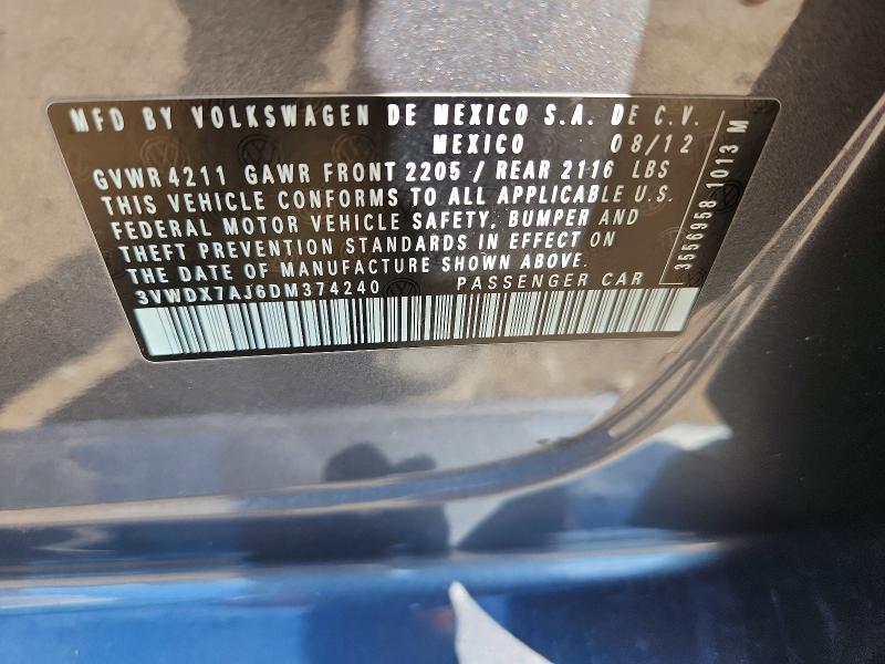 2013 Volkswagen Jetta მანქანა იყიდება აუქციონზე, vin: 3VWDX7AJ6DM374240, აუქციონის ნომერი: 58632856