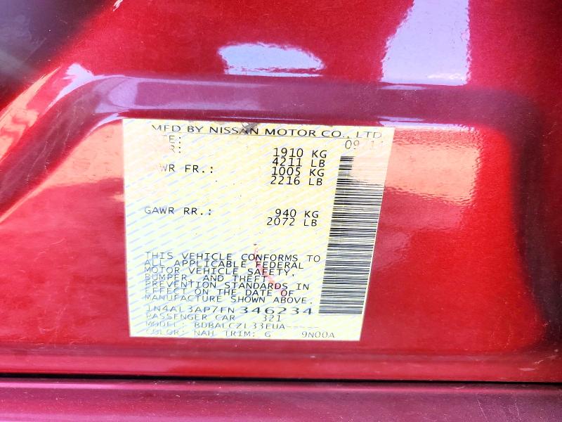 Продаж на аукціоні авто 2015 Nissan Altima, vin: 1N4AL3AP7FN346234, номер лоту: 56951506