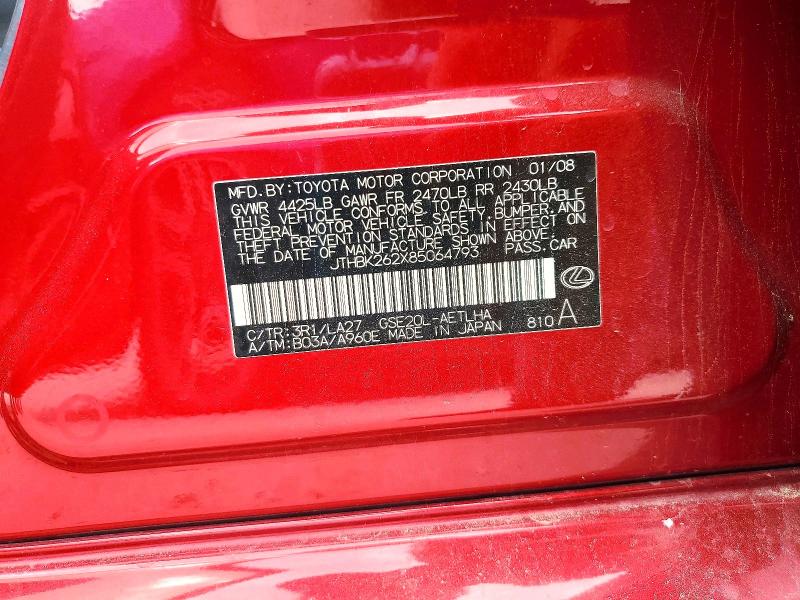 56630656 :رقم المزاد ، JTHBK262X85064793 vin ، 2008 Lexus Is مزاد بيع