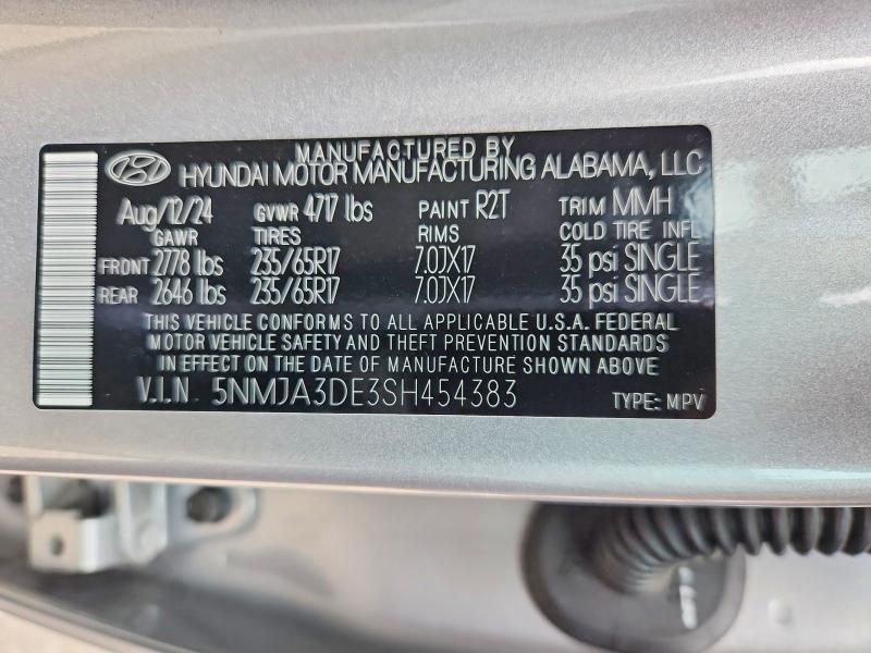 2025 Hyundai Tucson მანქანა იყიდება აუქციონზე, vin: 5NMJA3DE3SH454383, აუქციონის ნომერი: 55743226