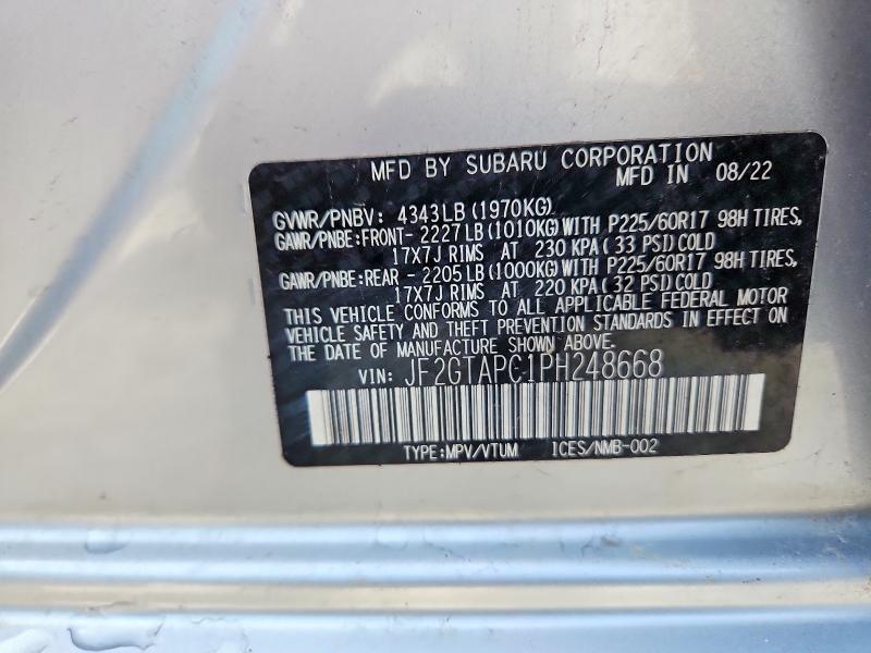 Продаж на аукціоні авто 2023 Subaru Crosstrek, vin: JF2GTAPC1PH248668, номер лоту: 56166296