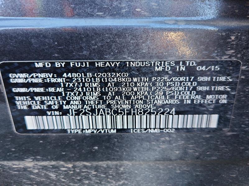 Продаж на аукціоні авто 2015 Subaru Forester, vin: JF2SJABC5FH825224, номер лоту: 57669796