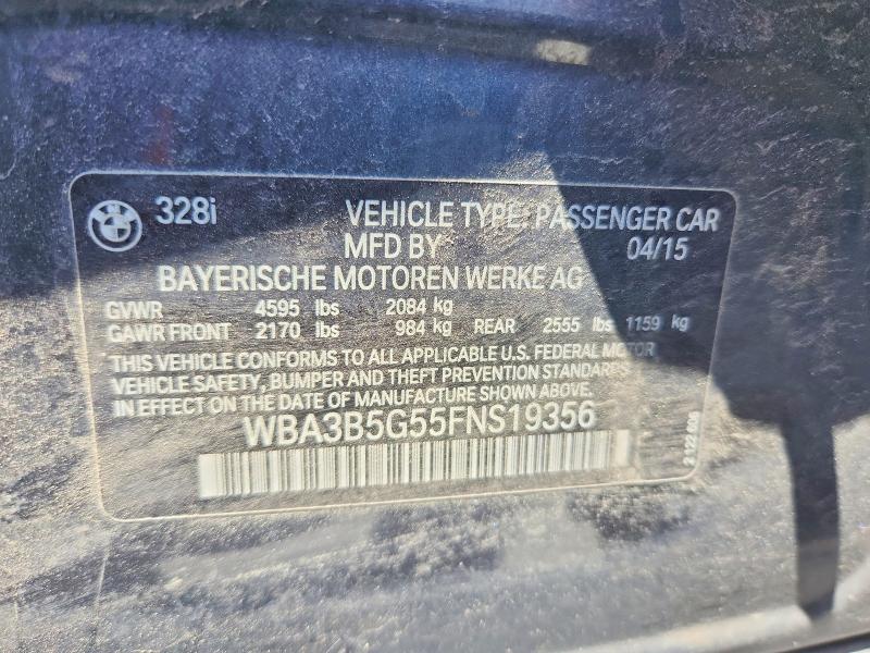 2015 Bmw 328 მანქანა იყიდება აუქციონზე, vin: WBA3B5G55FNS19356, აუქციონის ნომერი: 55594706