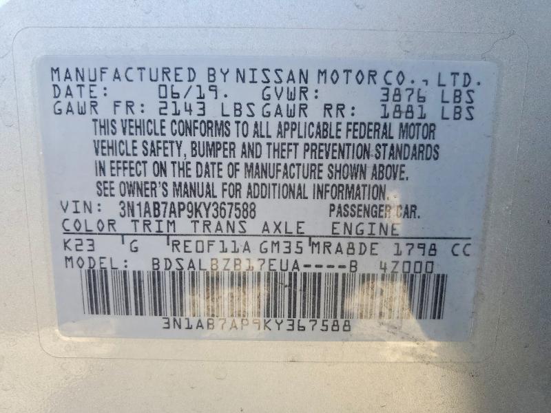 Aukcja sprzedaży 2019 Nissan Sentra, vin: 3N1AB7AP9KY367588, numer aukcji: 58314156