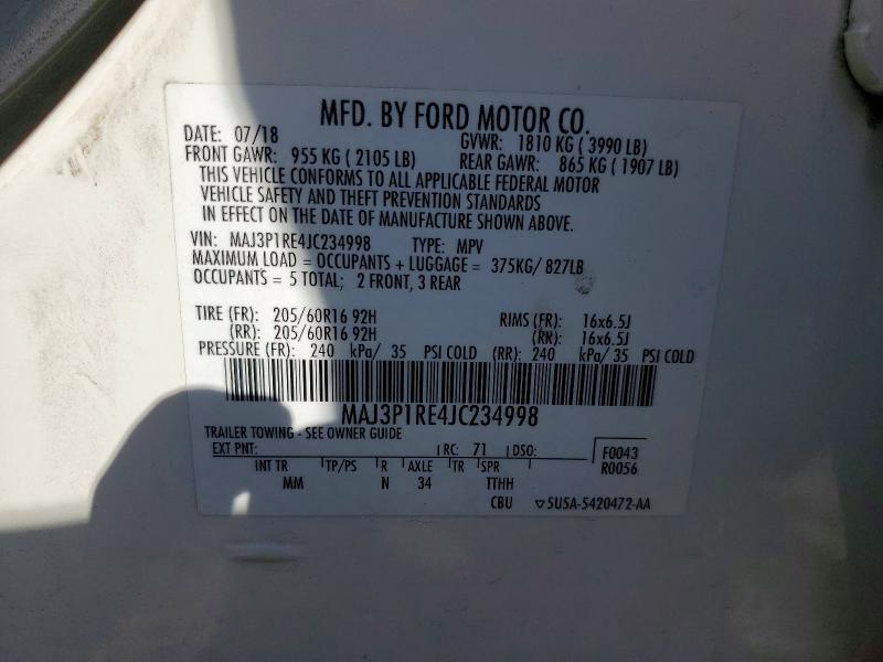 Aukcja sprzedaży 2018 Ford Ecosport, vin: MAJ3P1RE4JC234998, numer aukcji: 56282126
