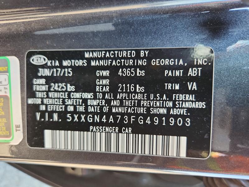 2015 Kia Optima მანქანა იყიდება აუქციონზე, vin: 5XXGN4A73FG491903, აუქციონის ნომერი: 58812076