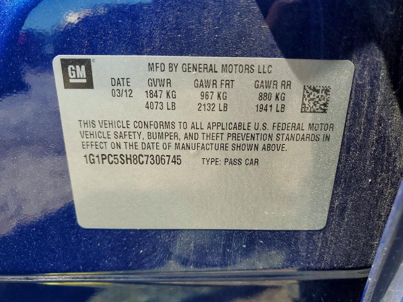 58538736 :رقم المزاد ، 1G1PC5SH8C7306745 vin ، 2012 Chevrolet Cruze مزاد بيع