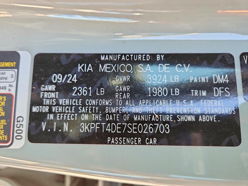 2025 Kia K4 მანქანა იყიდება აუქციონზე, vin: 3KPFT4DE7SE026703, აუქციონის ნომერი: 55423456