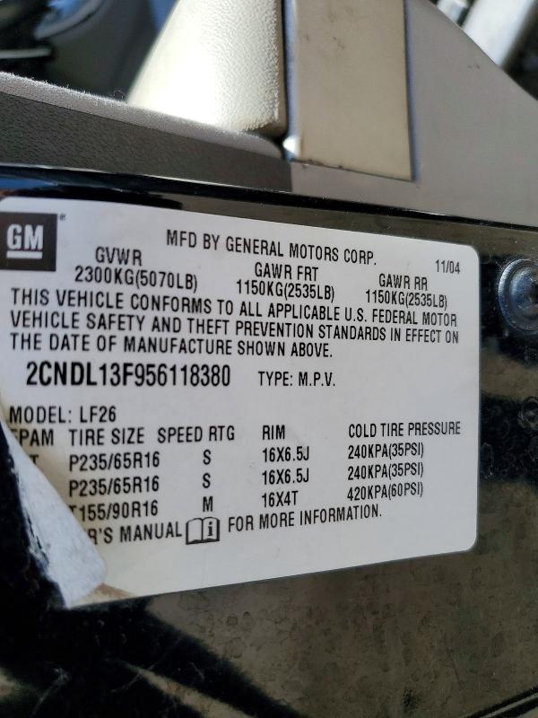 Продажа на аукционе авто 2005 Chevrolet Equinox, vin: 2CNDL13F956118380, номер лота: 56126496