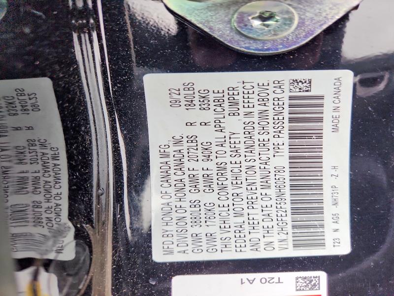 Aukcja sprzedaży 2022 Honda Civic, vin: 2HGFE2F59NH605780, numer aukcji: 59085866