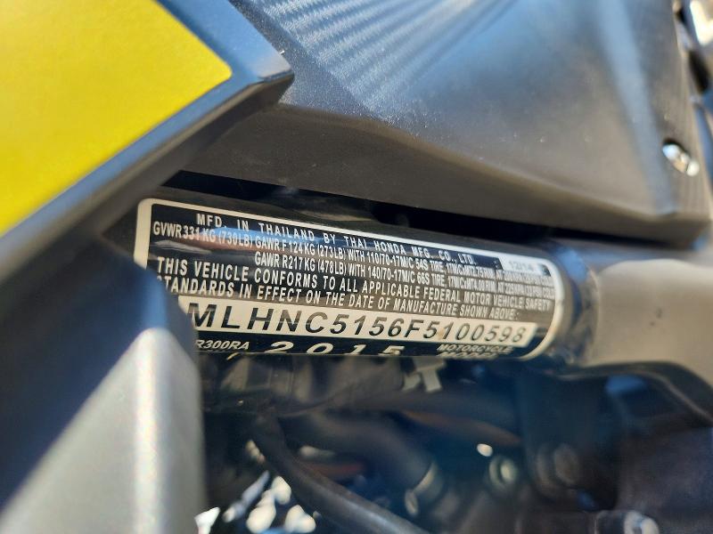 2015 Honda Cbr300 მანქანა იყიდება აუქციონზე, vin: MLHNC5156F5100598, აუქციონის ნომერი: 57374076