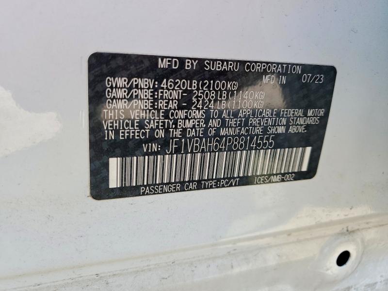 Продажа на аукционе авто 2023 Subaru Wrx, vin: JF1VBAH64P8814555, номер лота: 57169026