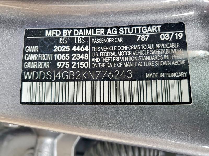 56484186 :رقم المزاد ، WDDSJ4GB2KN776243 vin ، 2019 Mercedes-benz Cla مزاد بيع
