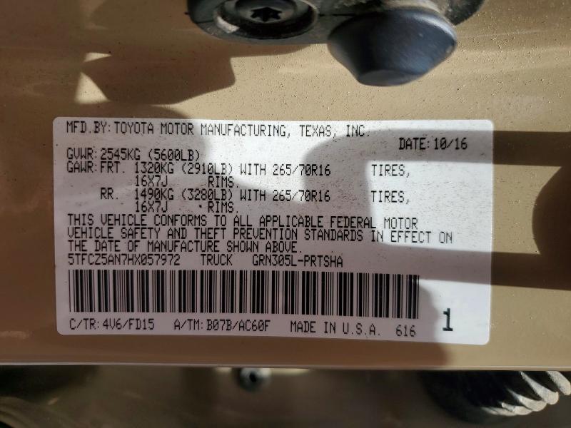 Aukcja sprzedaży 2017 Toyota Tacoma, vin: 5TFCZ5AN7HX057972, numer aukcji: 57634966