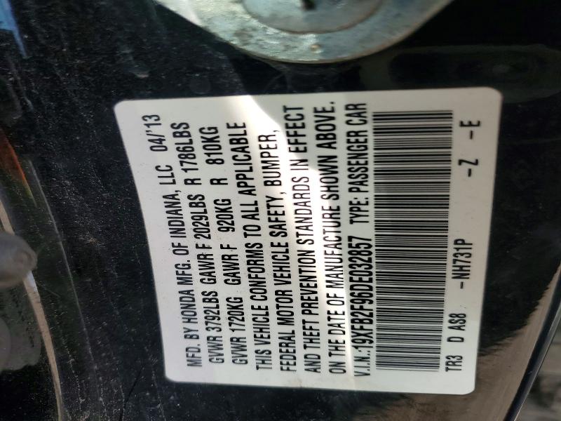 Продаж на аукціоні авто 2013 Honda Civic, vin: 19XFB2F96DE032857, номер лоту: 57654006