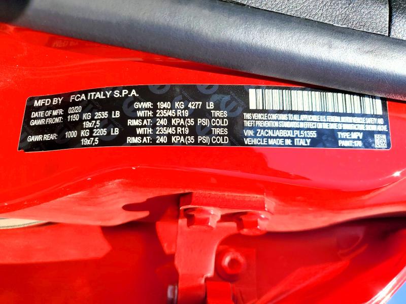 2020 Jeep Renegade მანქანა იყიდება აუქციონზე, vin: ZACNJABBXLPL51355, აუქციონის ნომერი: 57872976