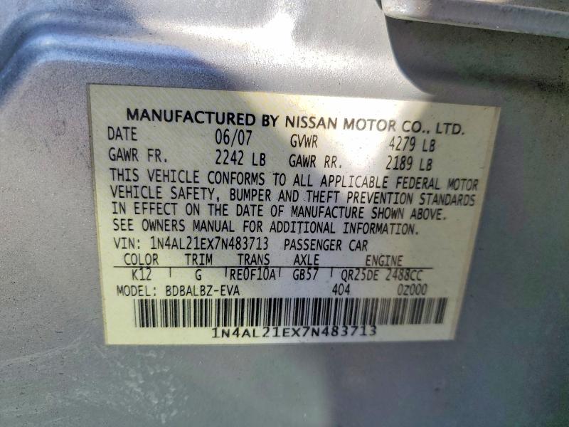 Продаж на аукціоні авто 2007 Nissan Altima, vin: 1N4AL21EX7N483713, номер лоту: 58829646
