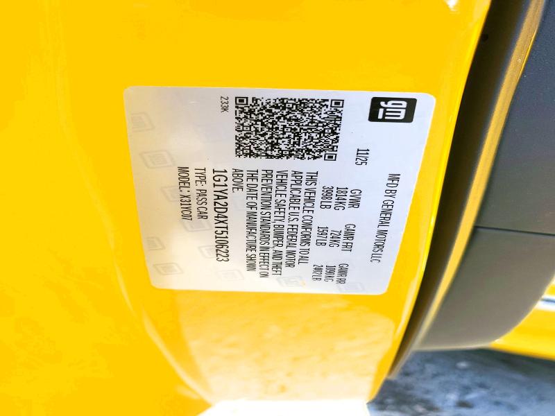 55930886 :رقم المزاد ، 1G1YA2D4XT5106223 vin ، 2026 Chevrolet Corvette مزاد بيع