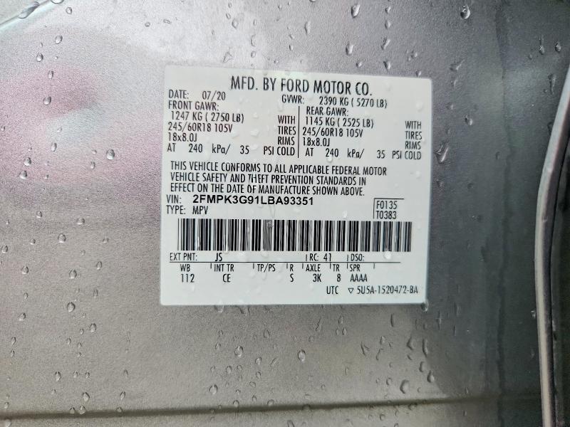 2020 Ford Edge მანქანა იყიდება აუქციონზე, vin: 2FMPK3G91LBA93351, აუქციონის ნომერი: 56457886