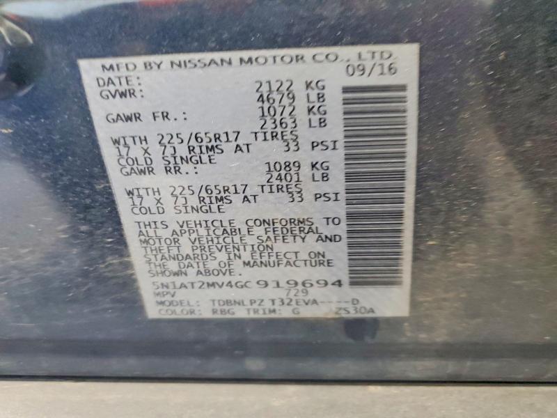 2016 Nissan Rogue მანქანა იყიდება აუქციონზე, vin: 5N1AT2MV4GC919694, აუქციონის ნომერი: 55895796