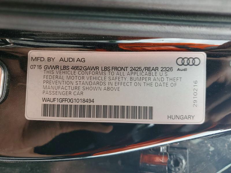 2016 Audi S3 მანქანა იყიდება აუქციონზე, vin: WAUF1GFF0G1018494, აუქციონის ნომერი: 55302556