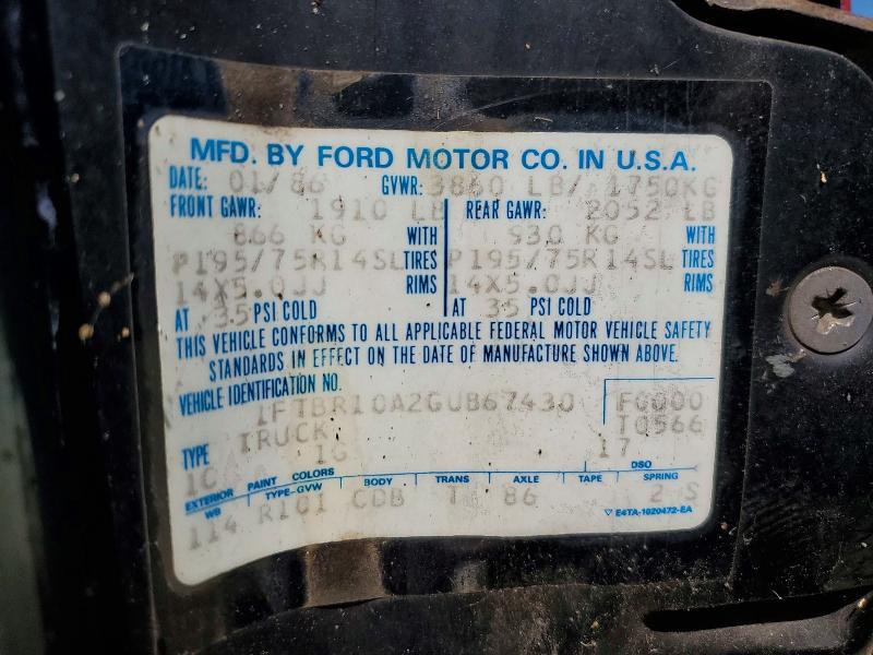 Aukcja sprzedaży 1986 Ford Ranger, vin: 1FTBR10A2GUB67430, numer aukcji: 57293836