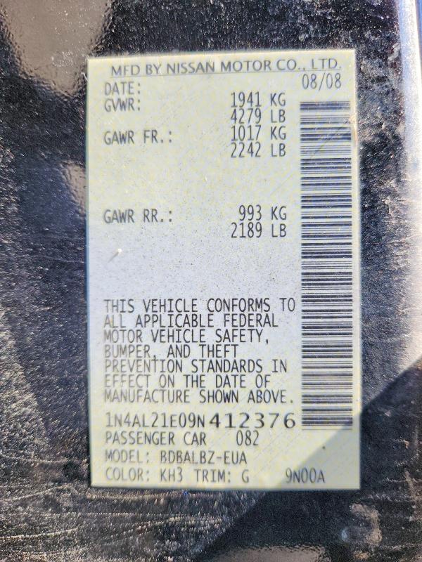 2009 Nissan Altima მანქანა იყიდება აუქციონზე, vin: 1N4AL21E09N412376, აუქციონის ნომერი: 56509416