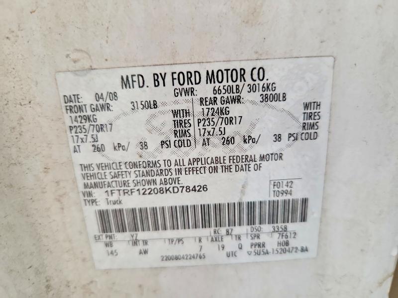 Продаж на аукціоні авто 2008 Ford F150, vin: 1FTRF12208KD78426, номер лоту: 54921396
