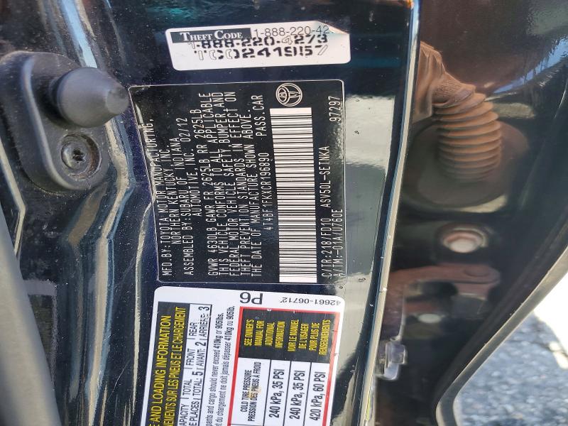 57160806 :رقم المزاد ، 4T4BF1FKXCR196890 vin ، 2012 Toyota Camry مزاد بيع