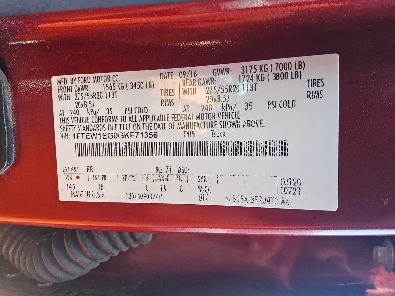 Aukcja sprzedaży 2016 Ford F150, vin: 1FTEW1EG0GKF71356, numer aukcji: 58278356