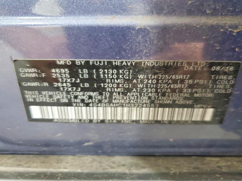 2017 Subaru Outback მანქანა იყიდება აუქციონზე, vin: 4S4BSAHC1H3224553, აუქციონის ნომერი: 56813366