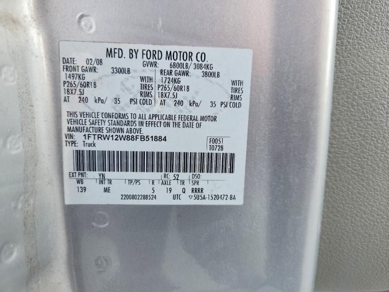 Aukcja sprzedaży 2008 Ford F150, vin: 1FTRW12W88FB51884, numer aukcji: 55869036
