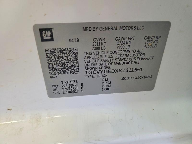 Aukcja sprzedaży 2019 Chevrolet Silverado, vin: 1GCVYGEDXKZ311551, numer aukcji: 56766076