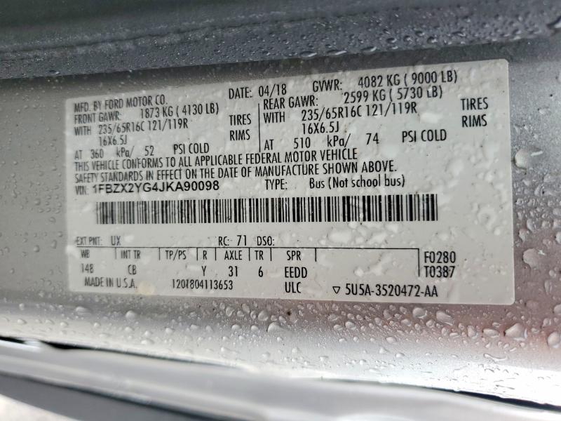 2018 Ford Transit მანქანა იყიდება აუქციონზე, vin: 1FBZX2YG4JKA90098, აუქციონის ნომერი: 57883316