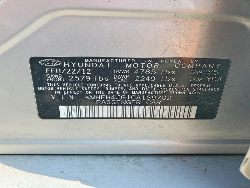2012 Hyundai Azera მანქანა იყიდება აუქციონზე, vin: KMHFH4JG1CA139702, აუქციონის ნომერი: 58762946
