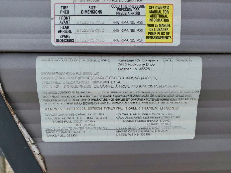 Продаж на аукціоні авто 2020 Keys Longhorn, vin: 4YDT29228LS379054, номер лоту: 56497966