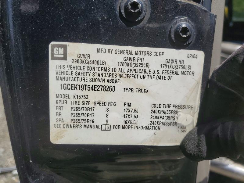 2004 Chevrolet Silverado მანქანა იყიდება აუქციონზე, vin: 1GCEK19T54E278260, აუქციონის ნომერი: 58261626