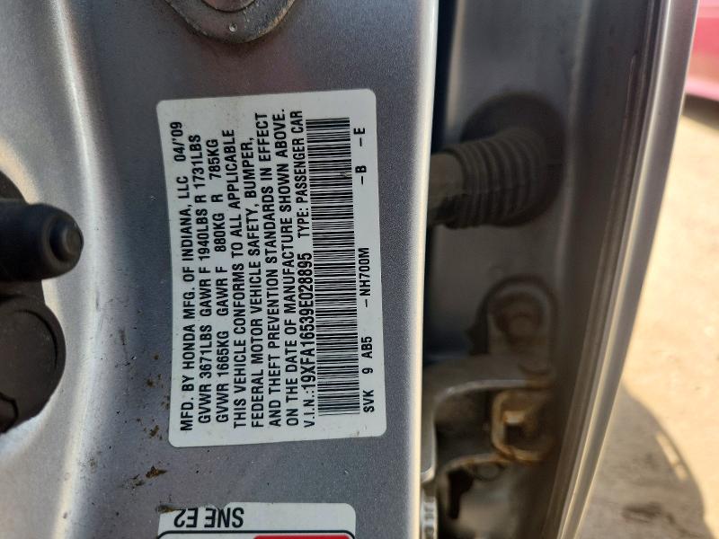 Aukcja sprzedaży 2009 Honda Civic, vin: 19XFA16539E028895, numer aukcji: 58554316