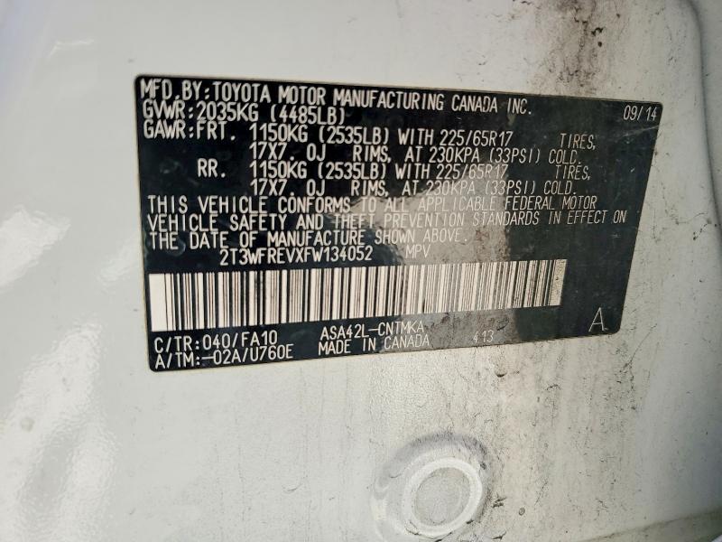 58467846 :رقم المزاد ، 2T3WFREVXFW134052 vin ، 2015 Toyota Rav4 مزاد بيع